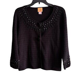 ❤️ Ruby Rd Knit Cardigan Beaded Accents Black